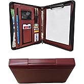 WEYEAH Faux Leather 3 Ring Portfolio Binder With Handle, Business Padfolio for Men & Women, Zippered Document Organizer for Home & Office Use, Including Clipboard, Notepad and Sheet Protectors (Brown)