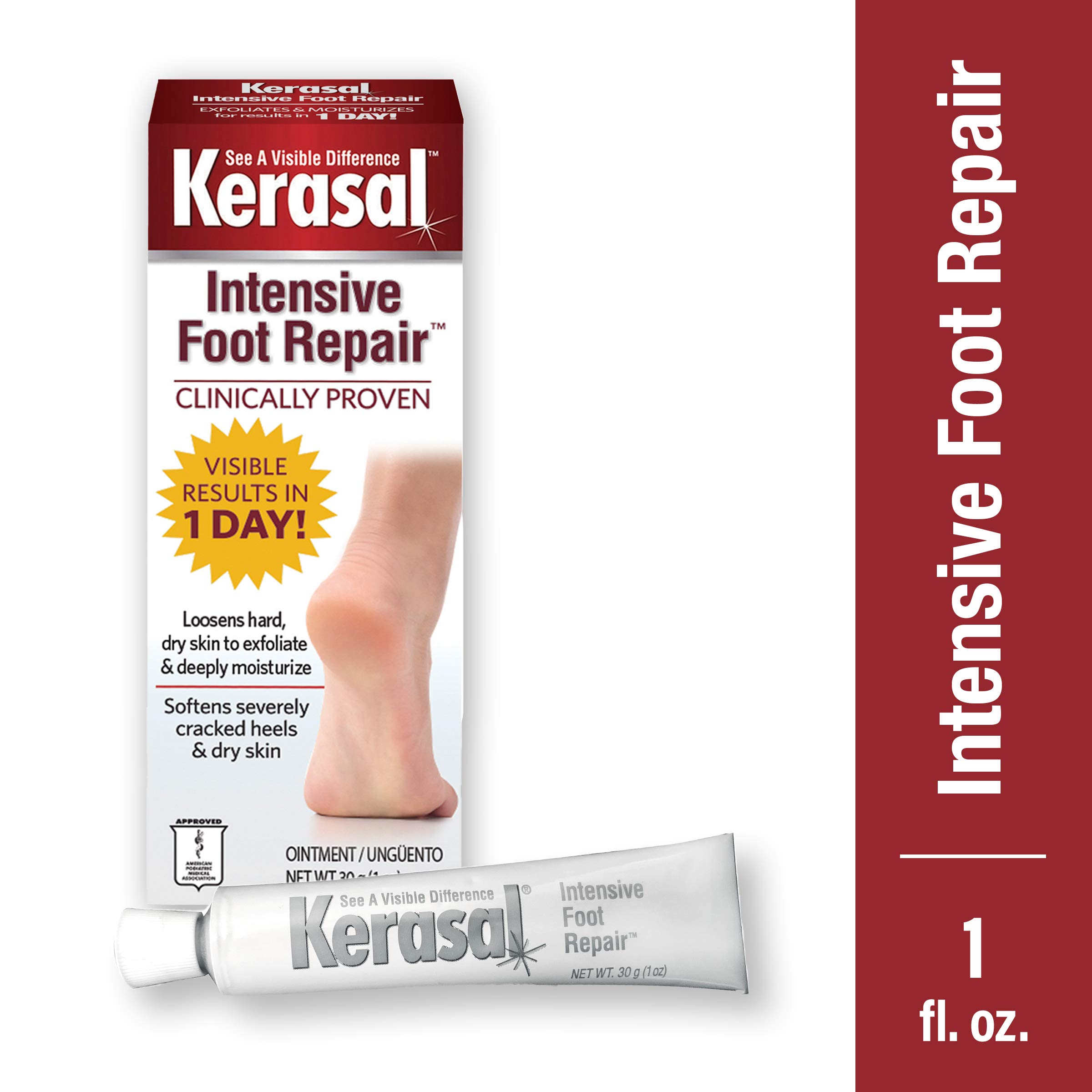 Kerasal Intensive Foot Repair Skin Healing Ointment for Cracked Heels and Dry Feet 1 oz, 2 Count & Daily Defense Foot Wash Daily Cleanser for Feet, 12 Ounce