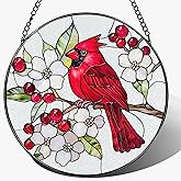 DOUHASU 8″ Cardinal Stained Glass Suncatcher, Stained Glass Window Hanging Ornament, Red Bird Decor, Christmas Ornaments | Cardinal Memorial Gifts, Bird Lover Gift, Gifts Ideas