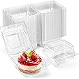 Zezzxu 100 Pack Clear Plastic Clamshell Food Containers, Square Cake Slice Containers with Hinged Lids, Disposable To Go Boxes for Cookies, Desserts, Fruits, Salads, Sandwiches