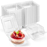 Zezzxu Disposable Square Slice Cake Containers with Hinged Lids, 50 Pack | Clear Clamshell Take Out Food Containers, To Go Dessert Boxes for Cake, Sandwich, Hamburger, Salad, Bakery Packaging Supplies