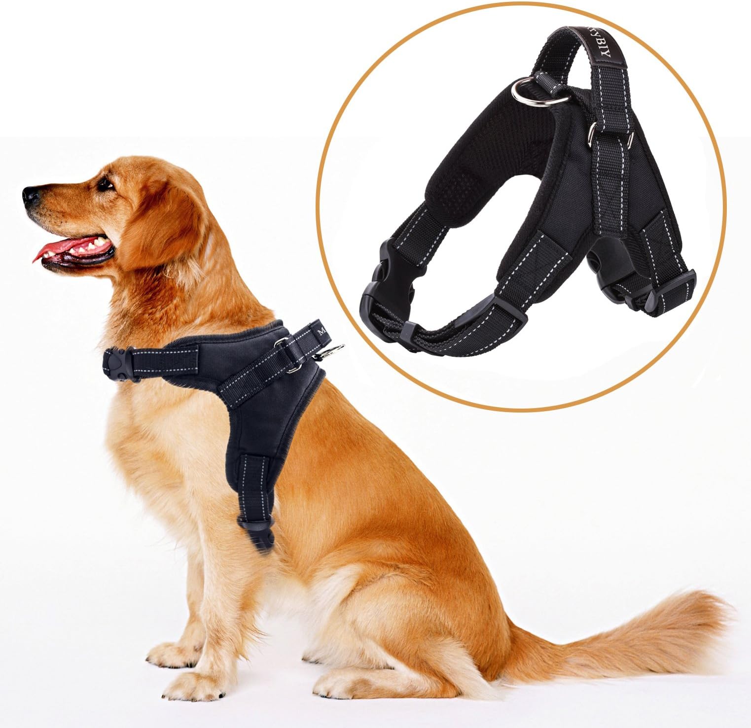 MerryBIY Dog Harness Pet Vest, No-Pull Adjustable Collar Dog Harness for Small Medium Large Dogs Reflective Padded Chest Vest with Handle for Outdoor Dog Walking Hiking Training (Size XL, Black)