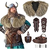 nezababycos Mens Viking Costume Accessories Faux Fur Shawl Warrior Outfit Renaissance Medieval Clothes Bracers Armor Halloween Cosplay for Adult