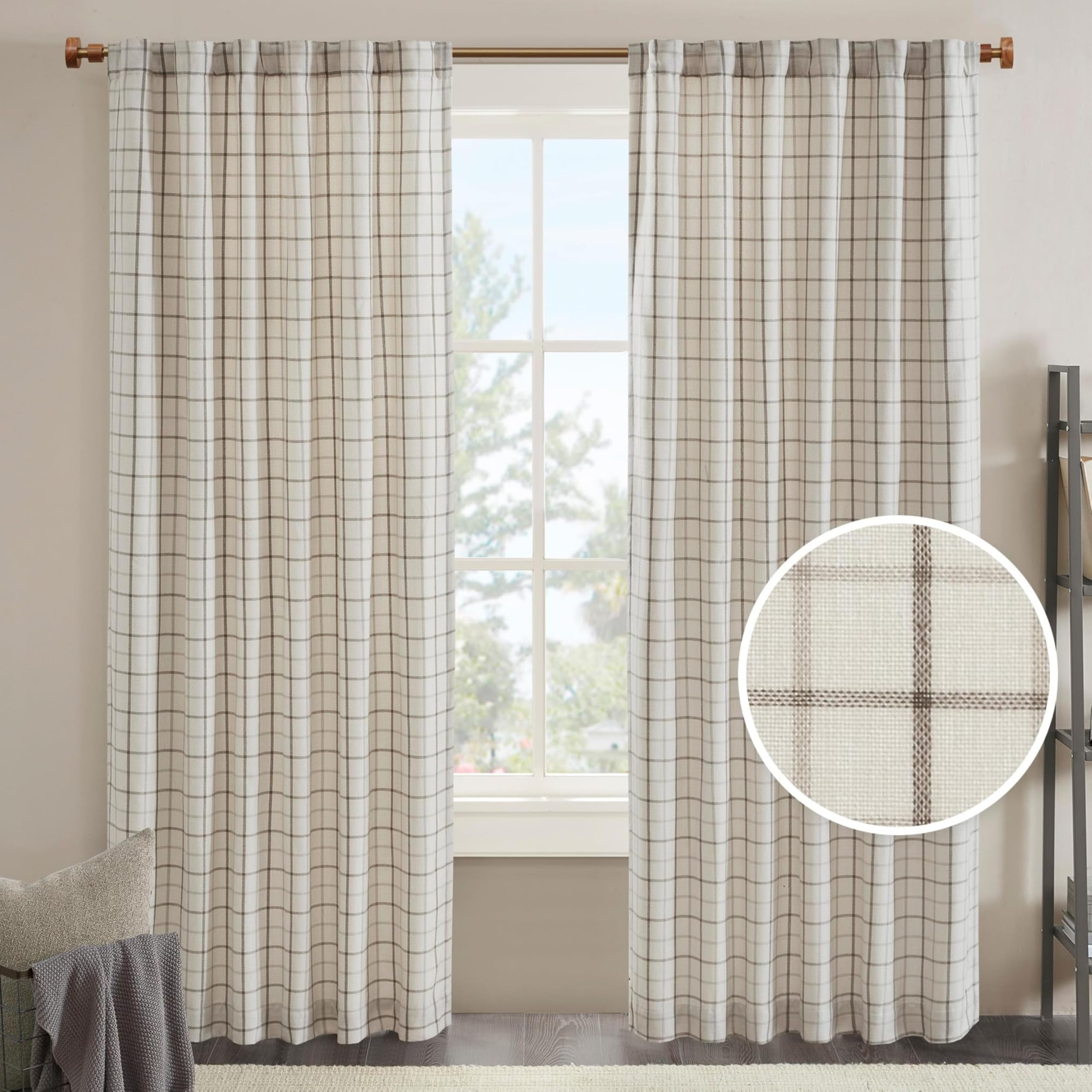 Photo 1 of *ONLY 1 PANEL* Madison Park Anaheim Cabin Plaid Curtain Window, Thermal Insulated Fleece Lining, Living Room Decor Light Blocking Drape for Bedroom, 1-Single Panel Pack, 50" x 84", Rod Pocket, Natural