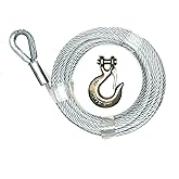 5/16 Inch Diameter Galvanized Steel Cable, Winch Cable, Tow Cable, 7X19 Flexible Construction. (Winch Cable – 5/16” Clevis Hook One End, 50 ft)