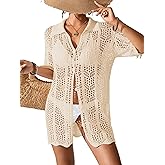 BreathSunny Womens Crochet Knit Polo Collar Swimsuit Coverup Cardigan Summer 2025 Beach Bathing Suit Cover Up Shirt Dress