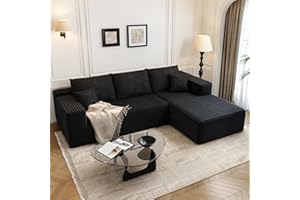 SETTAB 107.5" Cloud Modular Sectional Sofa Couch with L-Shape Chaise,Modern Minimalist Upholstered Couches for Living Room Bedroom,Deep Seat Corner Couch，No Assembly Required (Black,Right Facing Chaise)