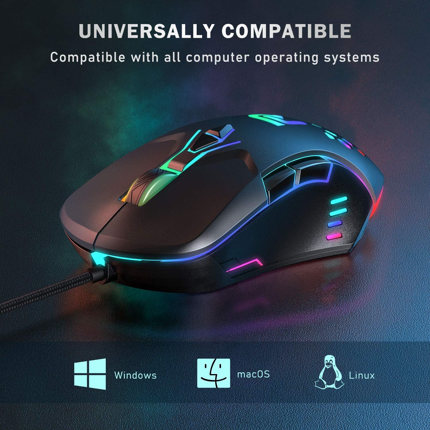 RUNMUS Gaming Mouse with 7 Programmable Buttons, Chroma RGB Backlight & 6400 Adjustable DPI, Ergonomic USB Computer Mouse with High Precision Sensor for Windows PC & Laptop Gamers, Mouse for Laptop: Computers & Accessories