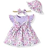 SUNNY PIGGY Baby Girl Clothes Newborn Infant Dress Outfit 0 3 6 9 12 18 24 Months Skirt Set Headband+Hat