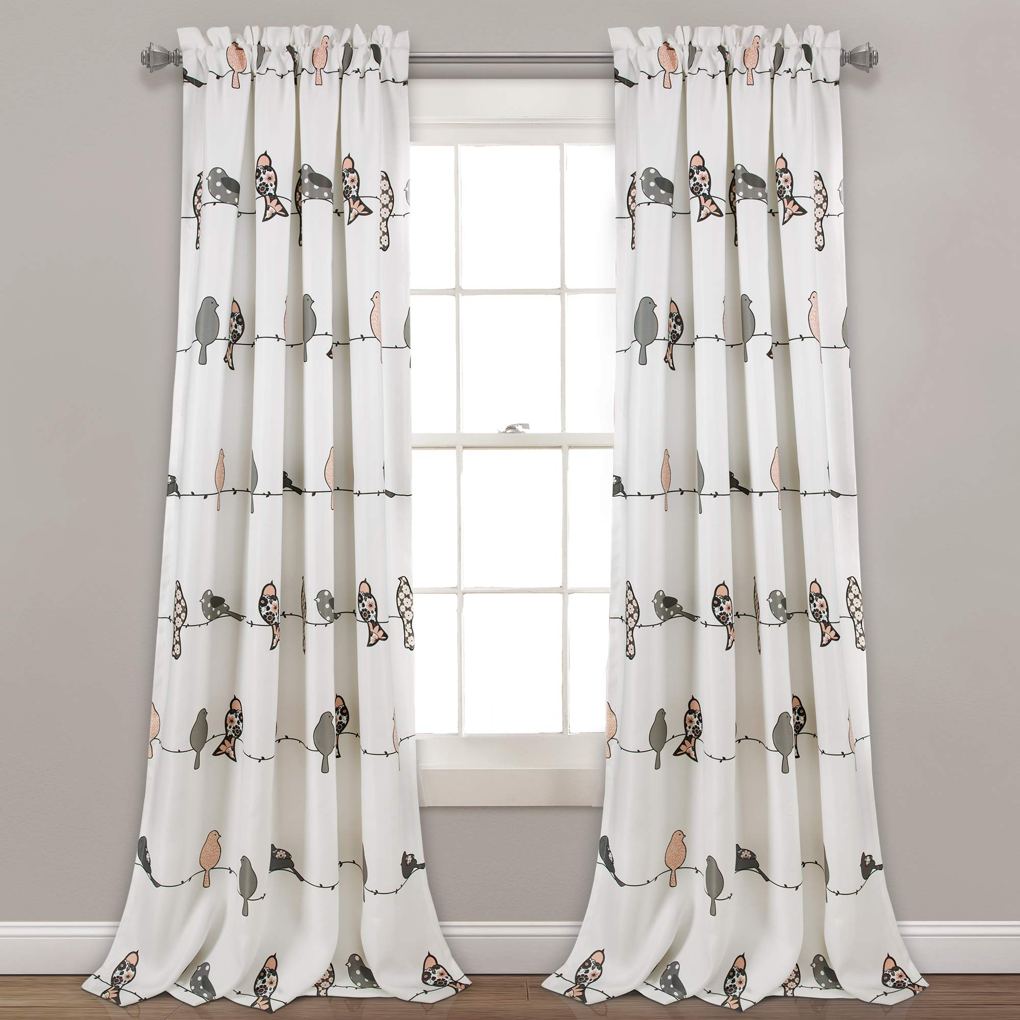 Lush Decor Rowley Birds, Polyester, Blush & Gray, 52" W x 84" L (Pack of 1)