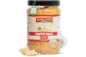 GARLAND FOOD SINCE 1992 Garland Food Chopped Garlic in Jar - Convenient Garlic Chopped in Water for Cooking, Time-Saving Prep & Seasoned Dishes - Made in the USA (32 oz)