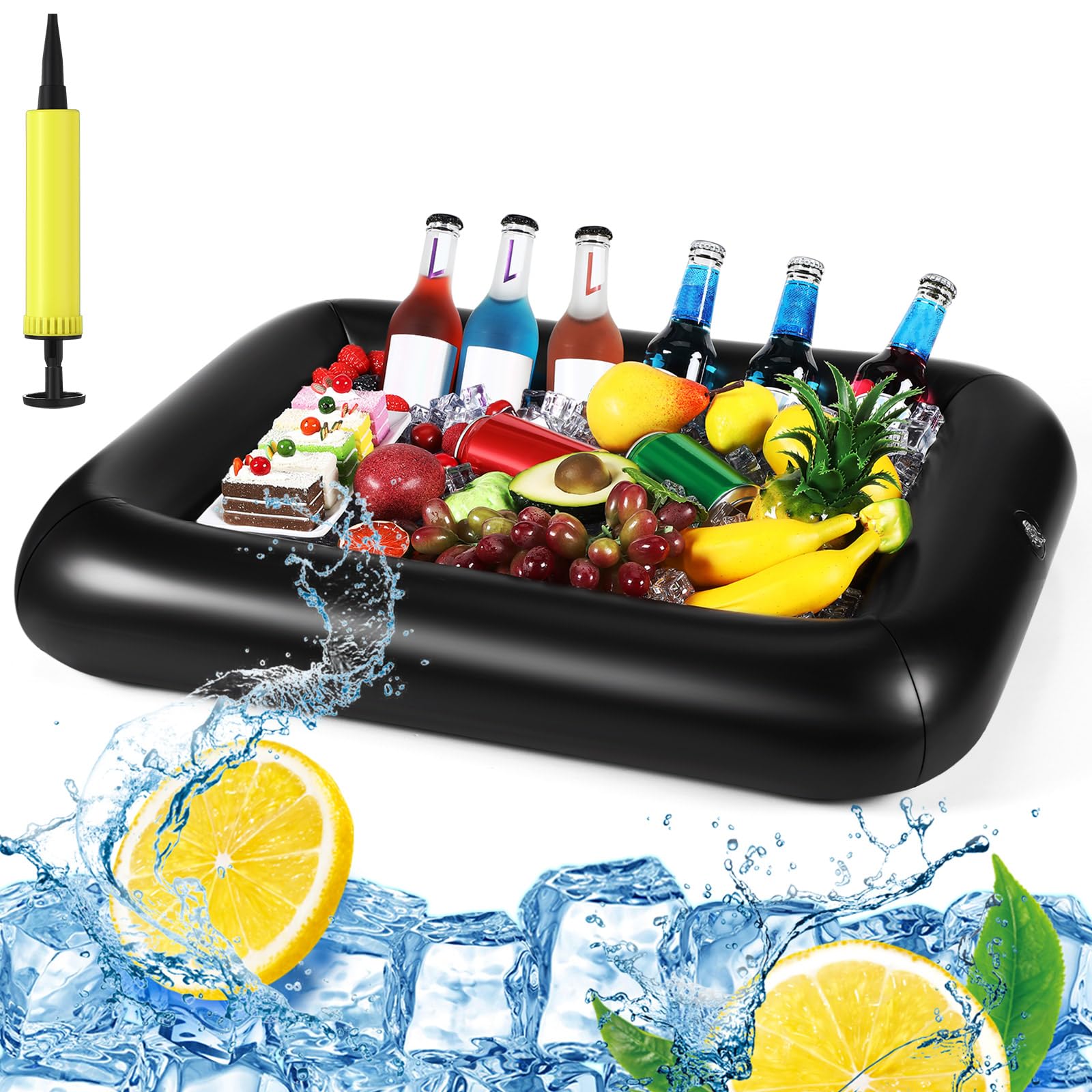 Photo 1 of FillTouch Rectangular Inflatable Serving Bar Floating Drink Holder for Pool Inflatable Cup Holders Hot Tub Accessories for Adults Swimming Fun Drink Floats for Swimming Pool Party (Black)