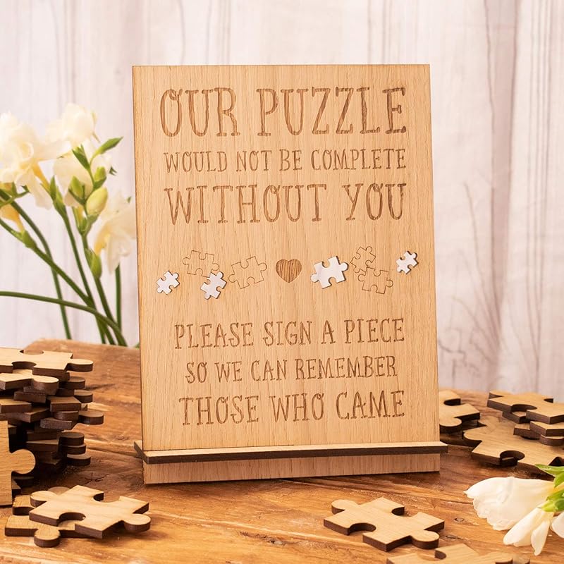 Jigsaw Puzzle guest book sign wooden plaque for guestbook rustic