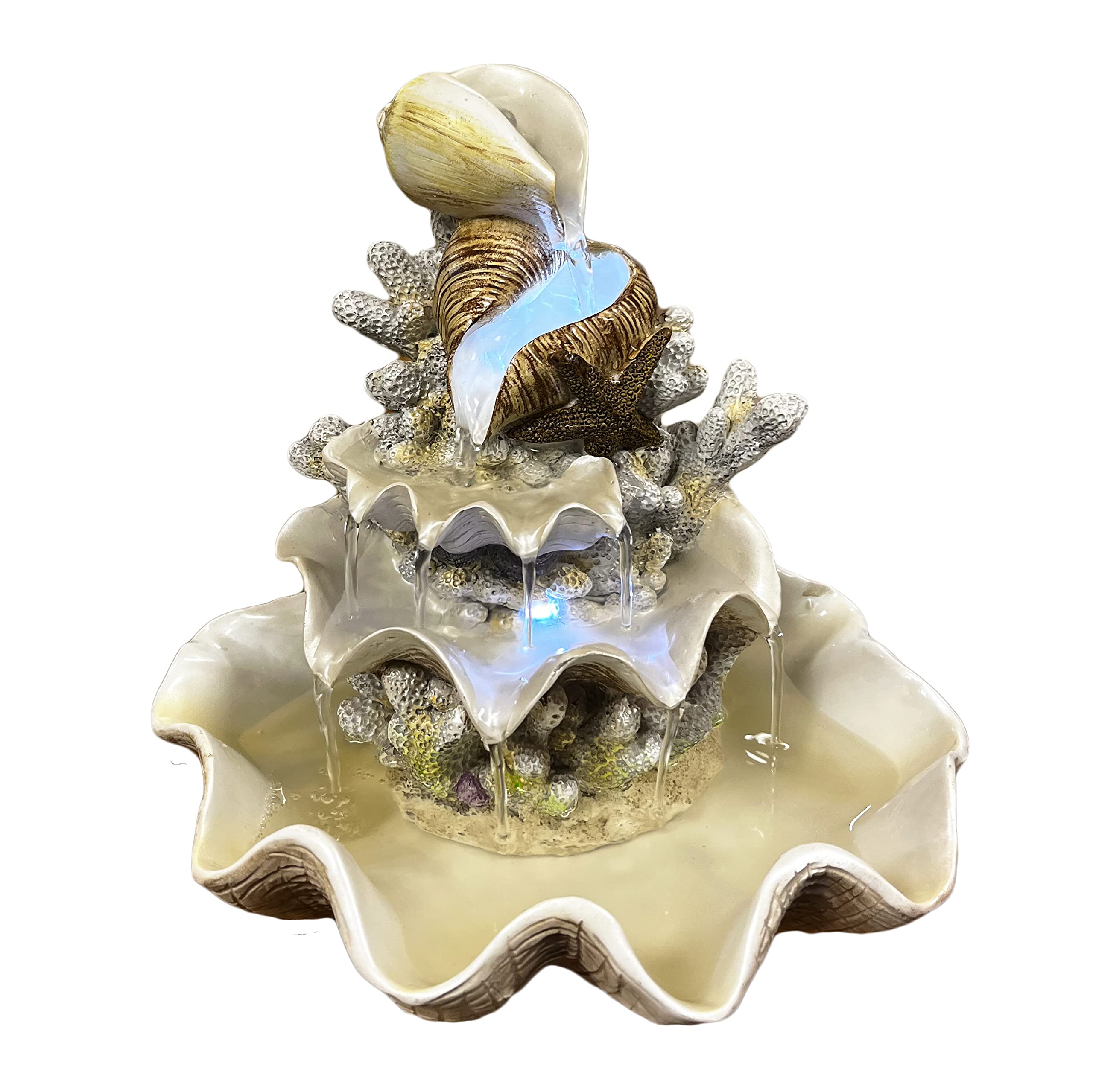 Photo 1 of 10.5" H Coral Reef Shell Fountain Indoor Fountain with LED Lights and Adjustable Motor Pump (Power Cord Attached) (Resin)