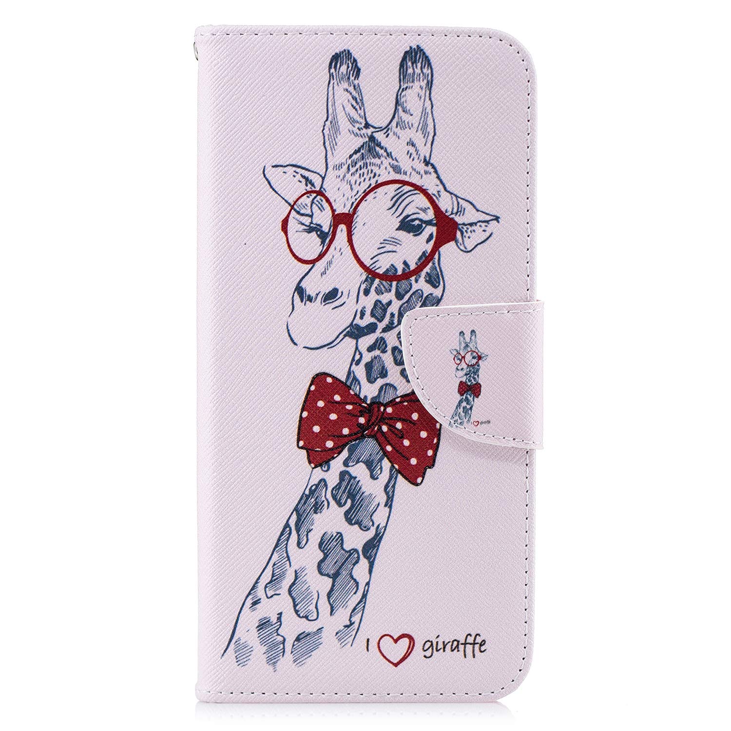 Thoankj for iPhone SE 2020 Case, iPhone 7 8 Case Shockproof Slim PU Leather Flip Pouch Wallet Phone Silicone Cover with Magnetic Stand Card Holder Slot Protective Smartphone Cases Giraffe