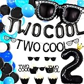 LaVenty 55 PCS Two Cool Birthday Decoration Boy Two Cool Banner Cupcake Toppers Two Cool Birthday Party Supplies Sunglasses Balloons Boy 2nd Birthday