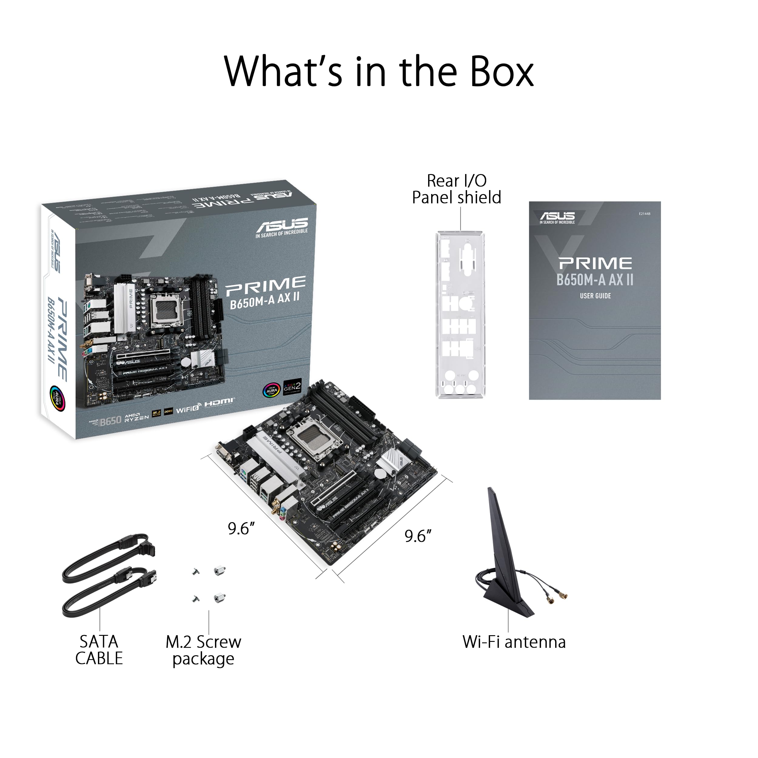 ASUS Prime B650M-A AX II AMD B650 AM5 Ryzen™ Desktop 9000 8000 & 7000 Micro-ATX mATX Motherboard, DDR5, PCIe 5.0 M.2, 2.5Gb LAN, Wi-Fi 6, DisplayPort, HDMI®, USB 3.2, USB 3.2 Type-C®, BIOS Flashback™