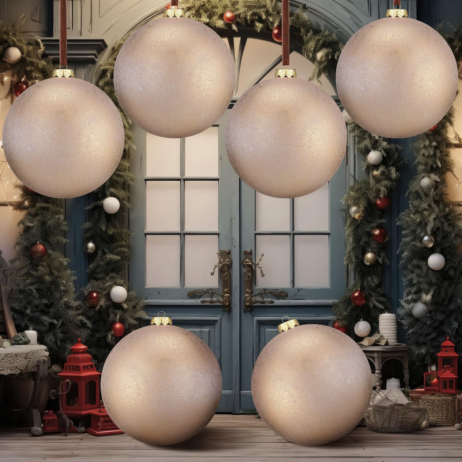 View 1 of Motionchic 6 Pcs 6 Inch Large Neutral Christmas Balls Ornaments Light Brown Copper Xmas Bulbs Ornaments Vintage Rustic Tree Decoration Modern Christmas Decor for Xmas Tree Outdoor Decor