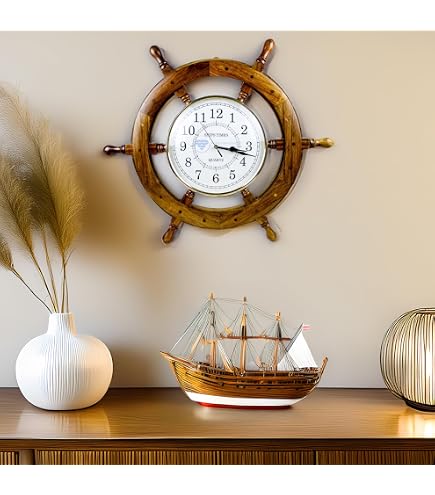 Red Ship Wheel | Nautical Pirate's Premium Polished Boat Steering Ship Wheel Wall Clock | Premium Gifts Home Decor Ideas | Handcrafted Wooden Ship Wheel - Home Wall Decor (Hell Boy) (18 Inches