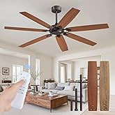 62 Inch Ceiling Fan No Light with Remote Control, Brown Ceiling Fans Without Light With 6-Speeds Quiet Reversible DC Motor, Indoor/Outdoor Ceiling Fan with Dual Finish 7 Blades for Patio Living Room