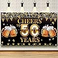 Cheers to 50 Years Backdrop Banner, Happy 50th Birthday Decorations for Men Women, 50th Anniversary Decorations, 50th Reunion, Black Gold 50 Years Celebration Party Decor, Vicycaty (6.1ft x 3.6ft）