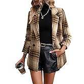 Happy Sailed Women’s Plaid Blazer Classic Lapel Collar Double Breasted Open Front Blazers Jackets Work Suit with Pockets