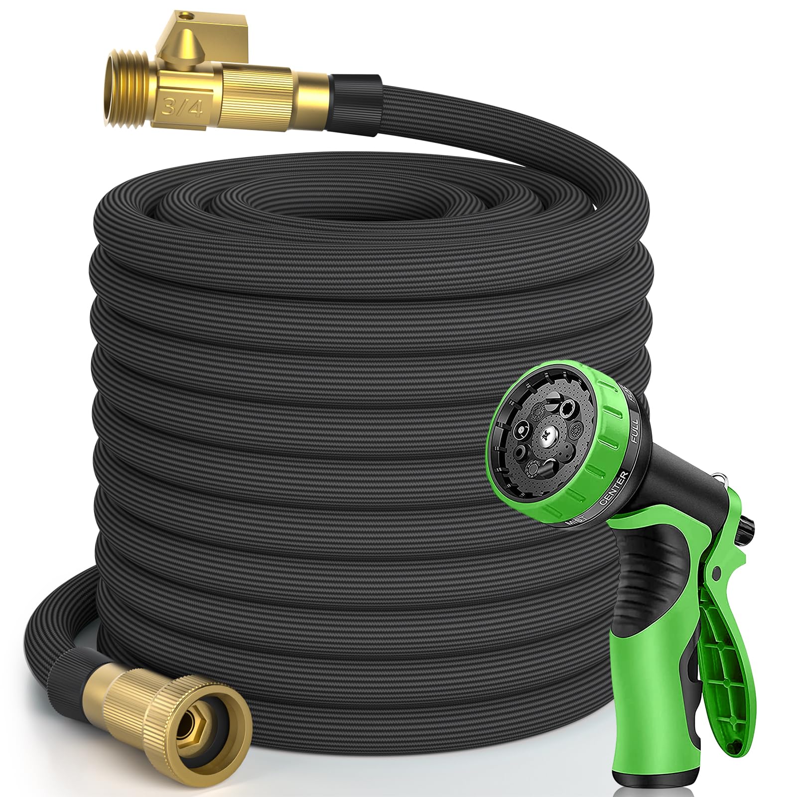 Photo 1 of Expandable Garden Hose 50 ft with 10 Function Nozzle Sprayer, Lightweight Flexible Water Hose with Durable Collapsible Latex Core & Solid Brass Fittings, 50ft Retractable Stretch Hose, Black