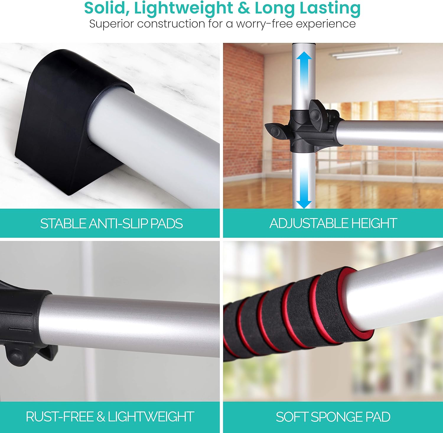 B BRANTON Ballet Barre Workout Equipment Bundle - 4’ Height Adjustable Lightweight 5 Piece Home Dance Set Including Ballet Bar and Leg Stretcher - Ballet Exercise Set for Home Practice : Sports & Outdoors