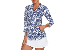 Viracy 3/4 Sleeve Womens Golf Shirts Quick Dry Quarter Zip Workout Tennis Polo Tops with Pocket