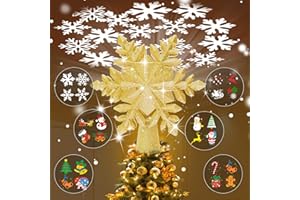 TKYHRMAS Christmas Tree Toppers Lighted with 6 Projection Modes, Christmas Snowflake Tree Topper with Built-in LED Rotating Lights, Gold 3D Glitter Projection for Xmas Party Holiday Decorations
