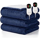 Homemate Electric Heated Blanket King Size - 100"x90" Heating Blanket King Size Dual Control 1/2/4/6/8 Hours Auto-Off 10 Heat Level Over-Heat Protection Soft Flannel Sherpa ETL Certification