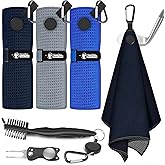 Lousrnman Magnetic Golf Towel, 3 PCS Microfiber Golf Towels with Brush and Divot Tool for Men, Industrial Strength Magnet Accessories for Strong Hold to Golf Bags, Carts or Clubs (Black Gray Blue)