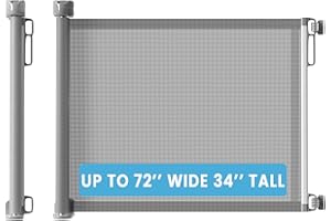 TAMELER Retractable Baby Gates for Stairs Doorways, [Upgraded Double Lock] 34" Tall, Extra Wide up to 72", Mesh Pet Puppuy Dog Gate for House, Hallways, Indoor/Outdoor (72 inch, Grey)