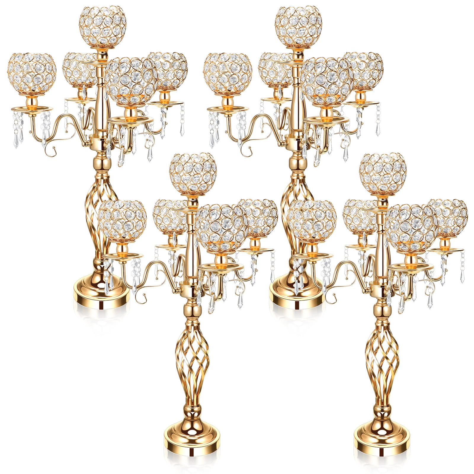 Photo 1 of ***MISSING PIECES -SELLING PARTS ONLY*** Nitial 4 Pcs 5 Arm Crystal Candelabra Centerpieces for Table 27 Inch Retro Victorian Crystal Candle Holders Bowl Table Centerpieces Decor for Wedding Banquet Valentine Dinner Party Event (Gold)