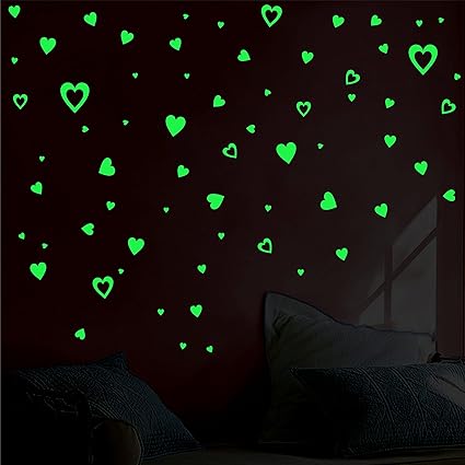 Decor kafe Pack of 2Glow in The Dark Hearts Decals Peel and Stick Stickers Removable Perfect Gift Kids Boys Girls