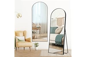 NicBex Arch Full Length Mirror, 64" x 21" Metal Free-Standing Mirror as Floor Mirror for Bedroom/Bathroom/Dorm Room/Dressing Vanity, Full Size and Modern Design, Black(with Stand)