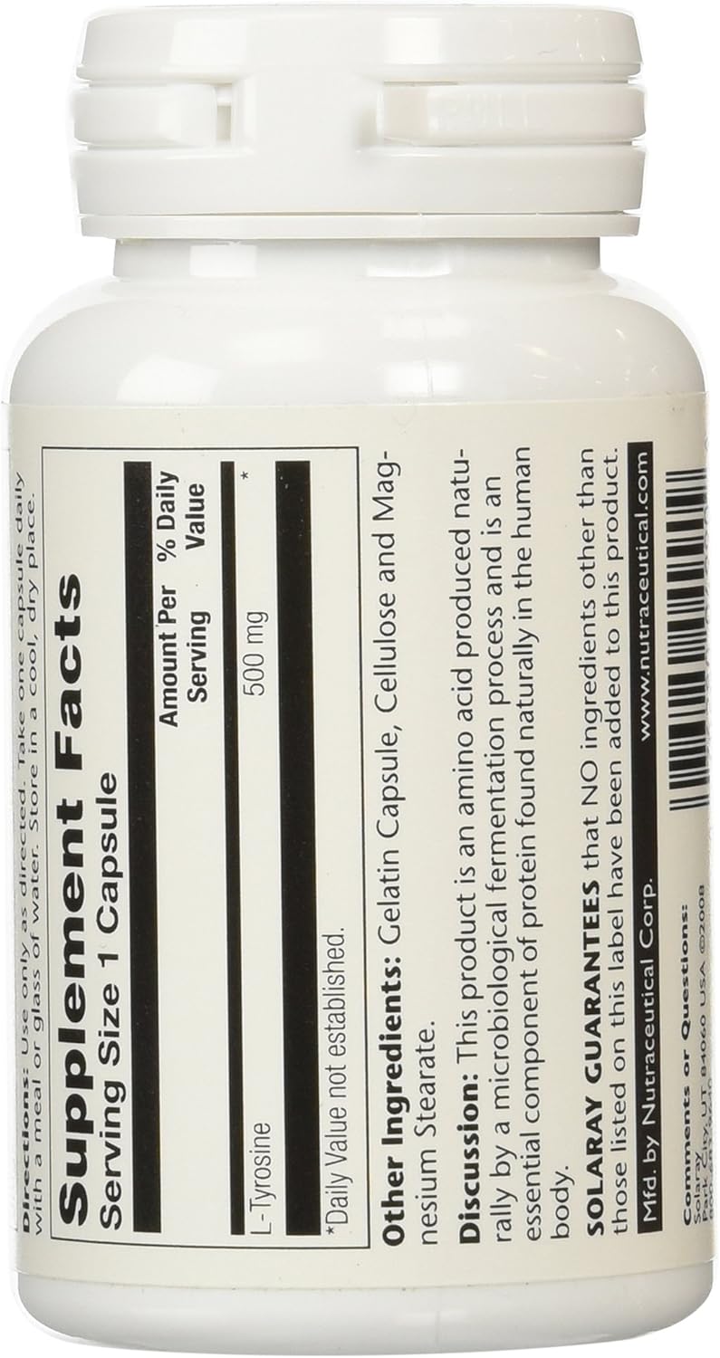 Amazon.com: Solaray L-Tyrosine Free Form Supplement, 500 mg, 50 ...