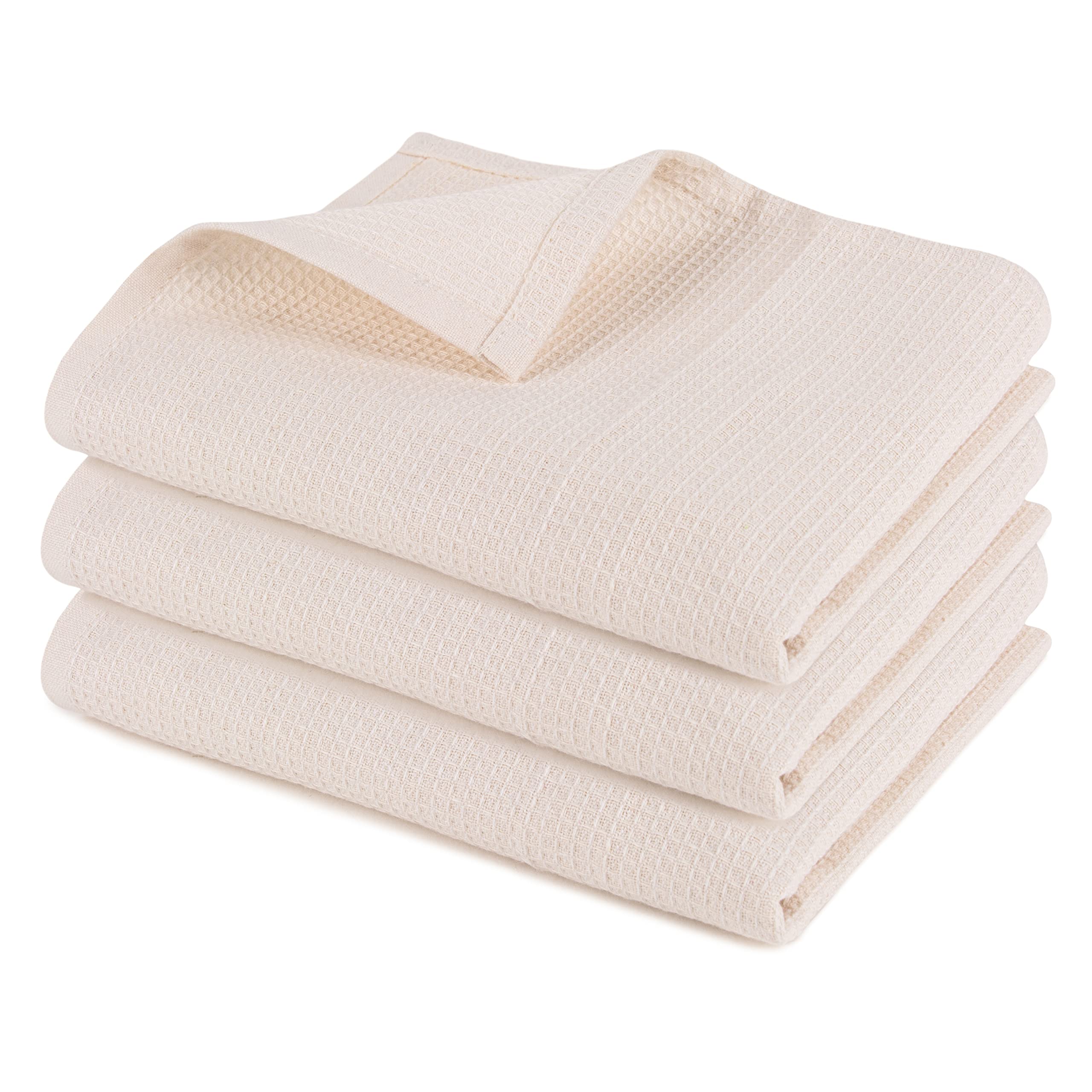 Pagnanno – Hotel Quality Kitchen Tea Towels & Waffle Weave tea towel – Professional Cotton 45 x 70 cm | Absorbent Fast Drying Dish Towels, Kitchen and Bar Towels (Pack of 3 (45x70cm), Waffle - Beige)