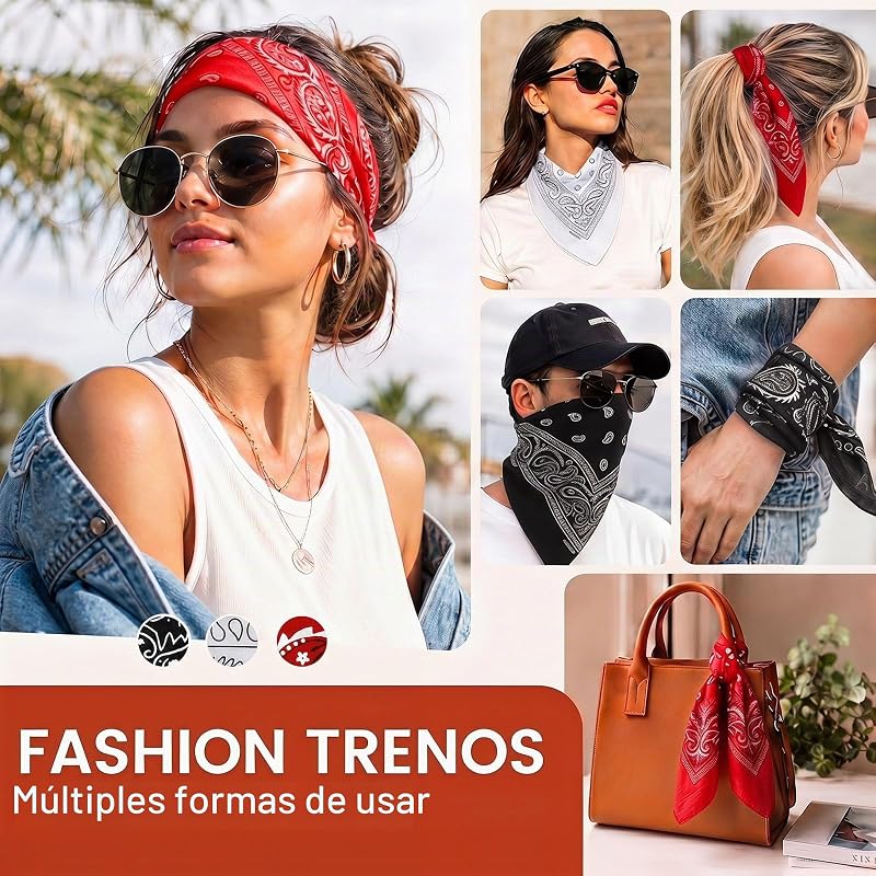 Pacote de 3 bandanas de algodão Paisley - Bandana para homens para proteção facial, desporto, faixa de suor, proteção solar, diário, viagens (Nero, bianco, rosso) — foto 6 de 7