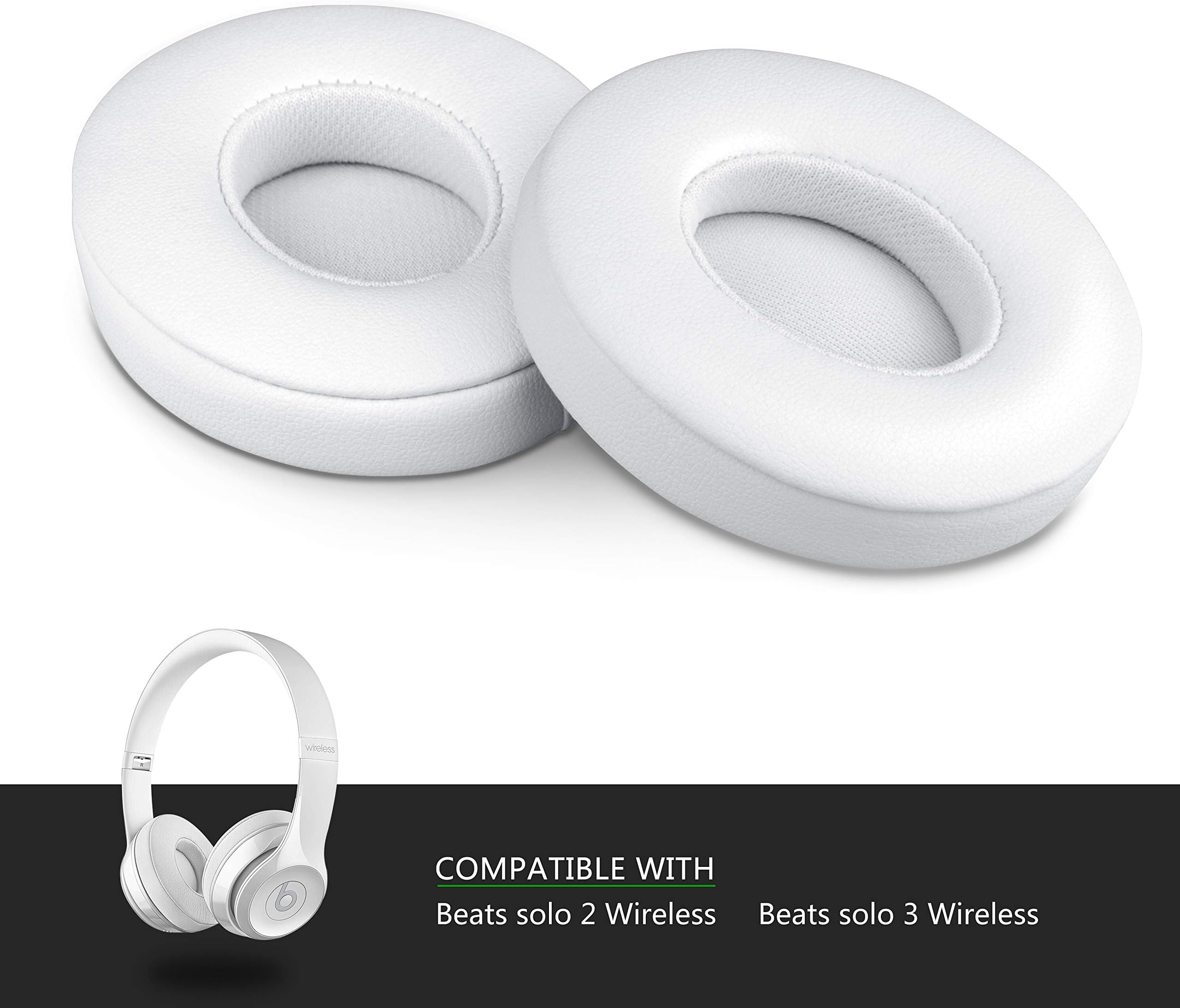 Beats Solo Replacement Ear Pads,Comfortable Soft Breathable Protein Skin,Highly Flexible Adaptive Memory Foam,Compatible with Studio 2&3/Wired/Wireless(White)