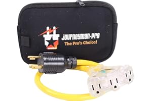 JOURNEYMAN-PRO 30 Amp to 110 Adapter L5-30P to LIT 3-Way Outlet Splitter by Journeyman Pro - 125 Volt, 30A to 15A, 3-Prong Locking Triple Tap 5-15R for RV Generators (2FT - L5-30P to LIT 3-WAY 15A)