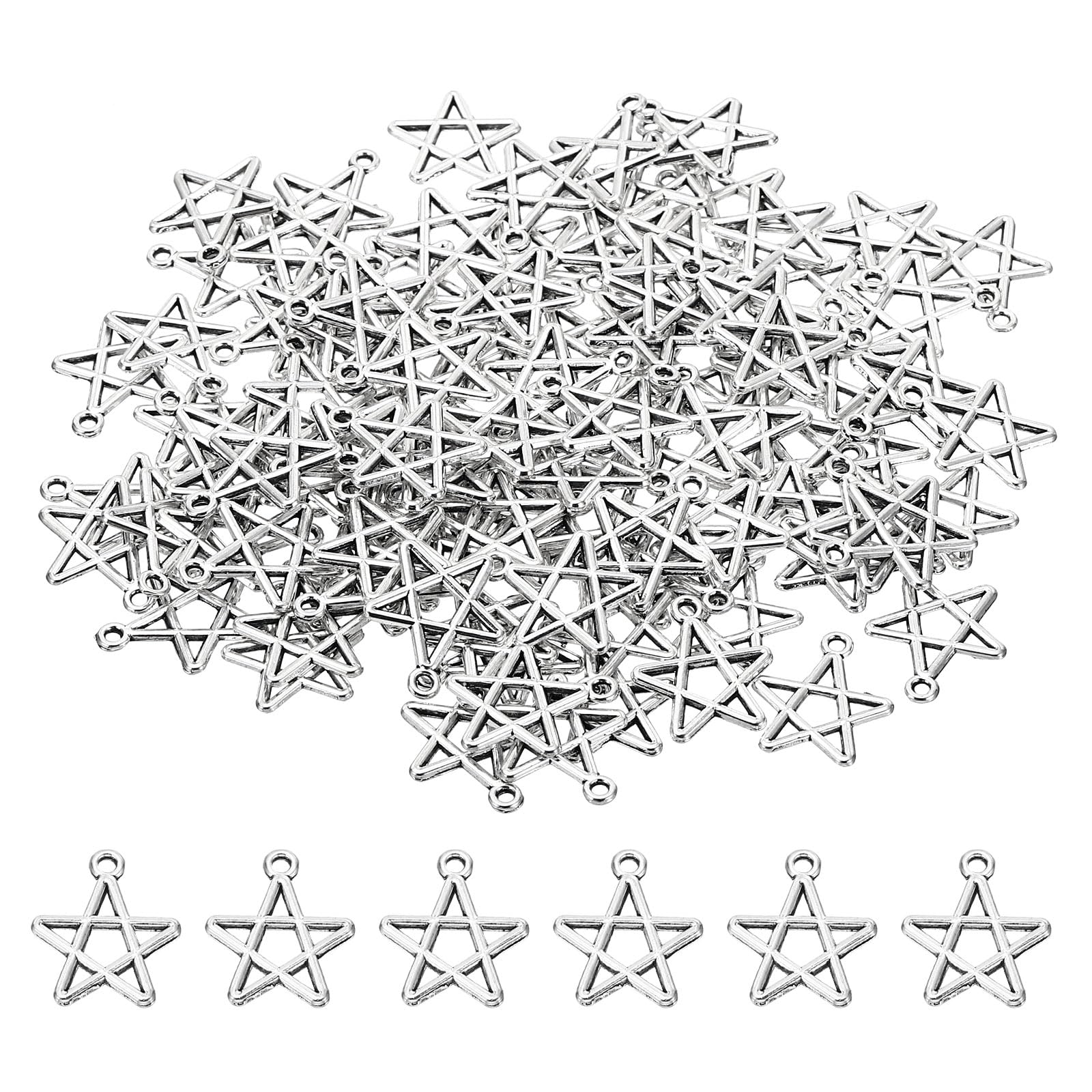 PATIKIL 0.63x0.51 Star Pendant Charm, 100Pcs Metal Mini Star Shape Charm for Woman DIY Crafts, Old Silver