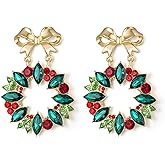 EVER FAITH Fashion Wreath Earrings for Holiday Party, Hypoallergenic Stylish Marquise Rhinestone Bowknot Dangle Pierced Earring Christmas Jewelry Gifts for Women