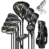 PGM NSR V 18 Piece Men's Complete Golf Club Sets - Adjustable Loft Titanium Driver (0.86 COR), Precision Weighted Fairway Woods, Forged Irons, CNC Milled Putter, with Stand Bag - Right Handed