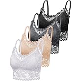 Geyoga 4 Pcs Lace Bralette for Women V Neck Lace Camisole Adjustable Spaghetti Strap Crop Top Half Top