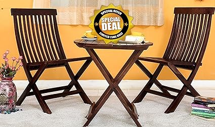 JS Home Decor Rosewood Walnut Finish Round Table, Dining Set with Folding Chair (Brown) - Pack of 3