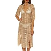 BECCA Women's Golden Mesh Tunic, Casual, Pull On, Sheer, Beach Cover Ups