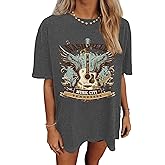 Women's Nashville Country Music City Oversized Graphic T-Shirts Casual Band Tees Short Sleeve Rock Roll Tops