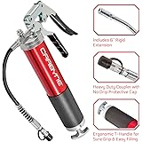 Carbyne Heavy Duty Professional Quality Pistol Grip Grease Gun, 4500 PSI. Includes both 12 inch Flex Hose and 6 inch Rigid Extension