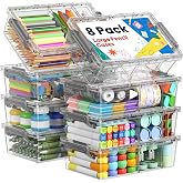 BiuLeon 8 Pack Large Pencil Box Set, Plastic Clear Pencil Case Marker Organizer, Crayon Box Craft Organizers, Stackable Storage Containers with Lid for Pen, Art and Craft Supplies(Grey)